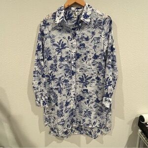 Violet Sky size small blue and white tropical novelty print shirt dress coverup